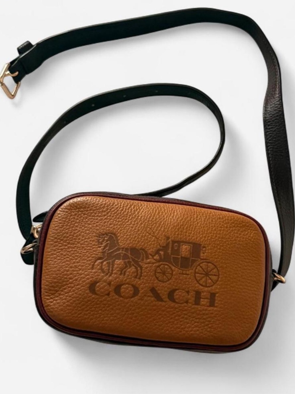 Coach Pebbled Leather Tan and dark brown Belt/ Crossbody Camera Bag